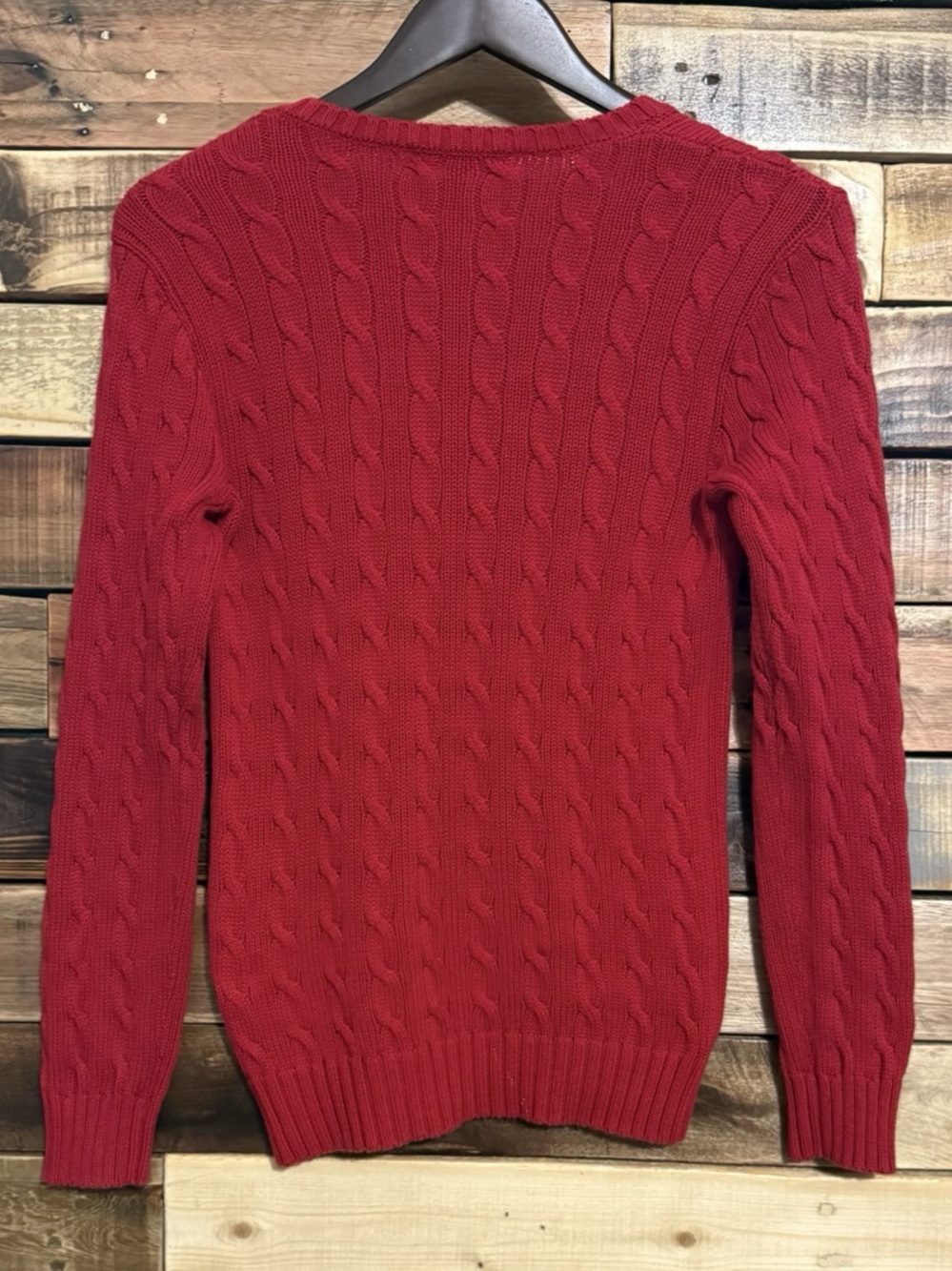 Ralph Lauren Red 100% Cotton Cable Knit V-Neck Sweater M Gold Pony EUC - Picture 2 of 10